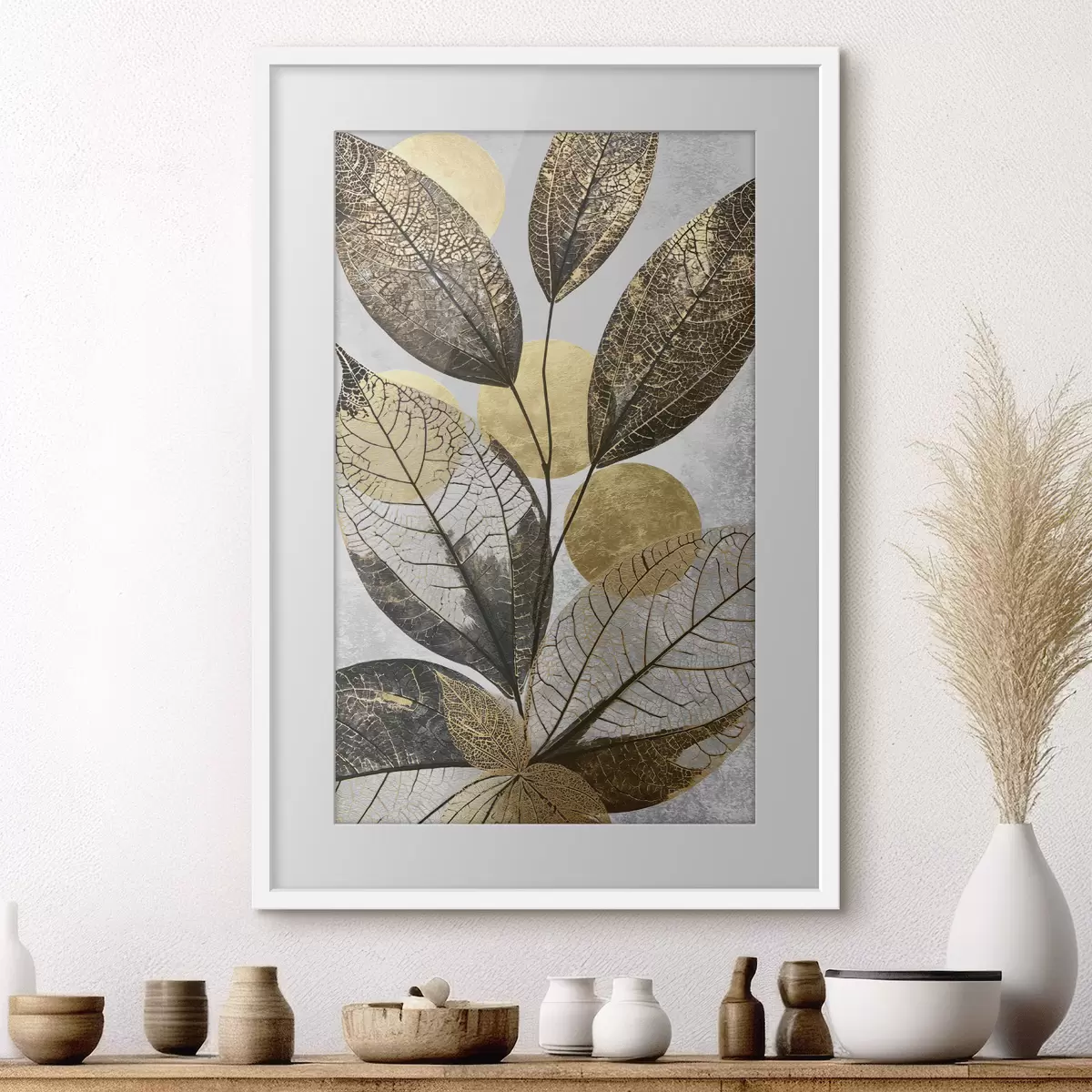 Poster Feuilles abstraites avec des cercles f50711