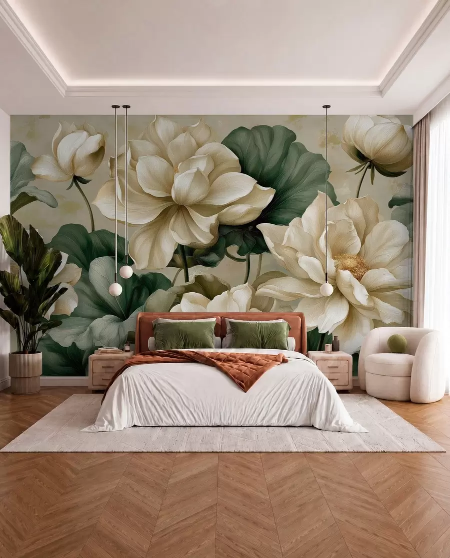 Papier peint Lotus crème w05746