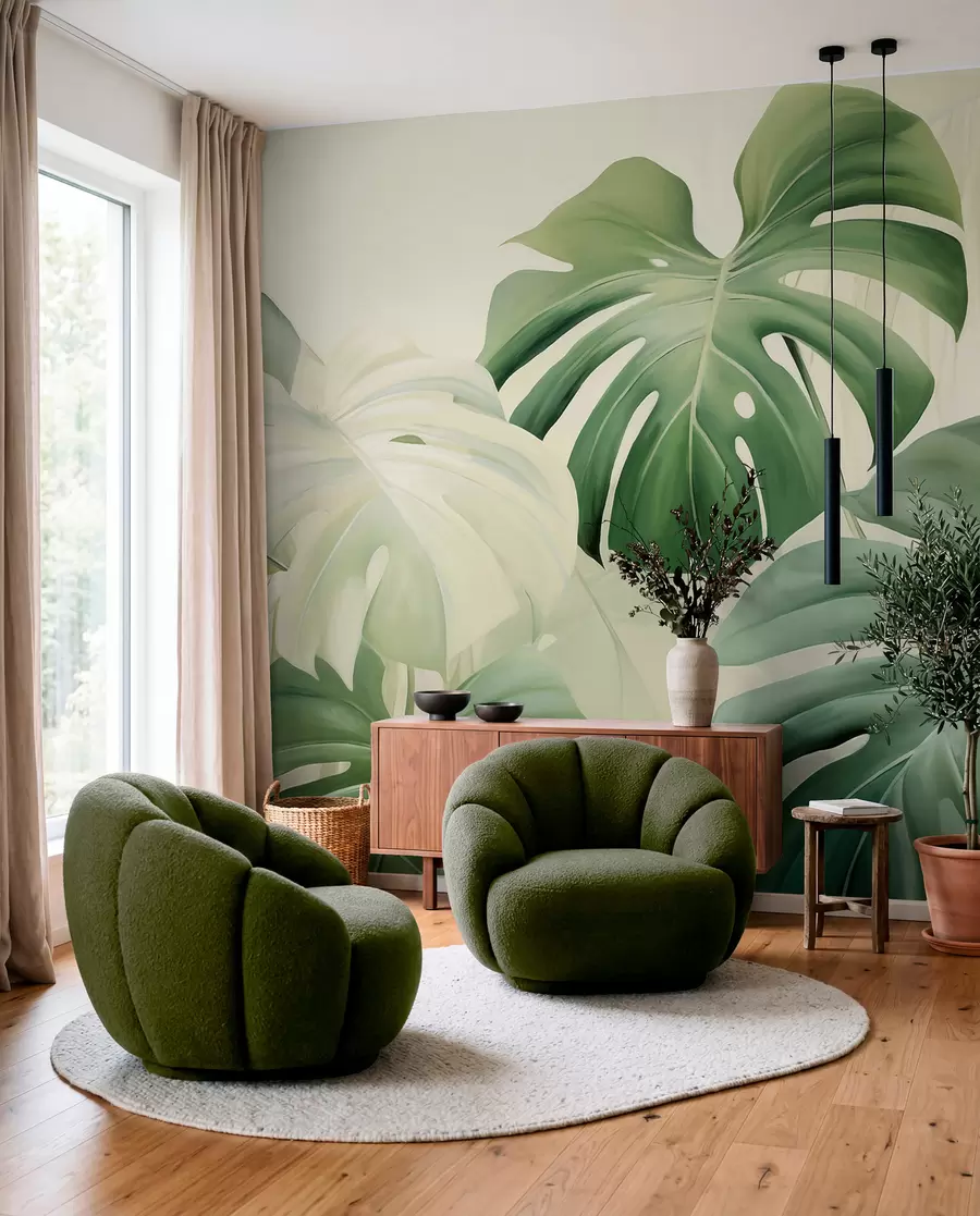 Papier peint Monstera, feuilles de palmier w05909