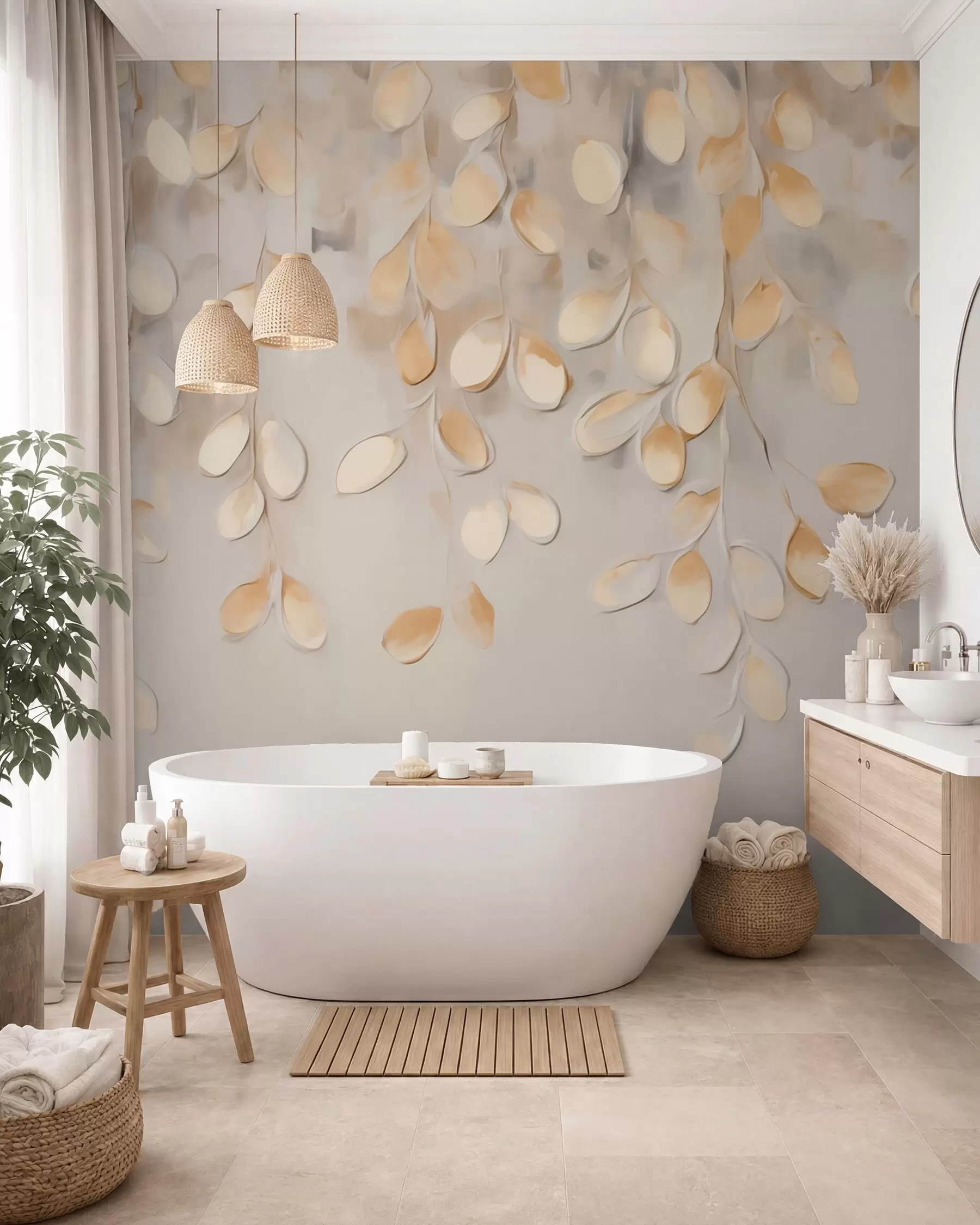 Papier peint Cascade de feuilles dorées w05900