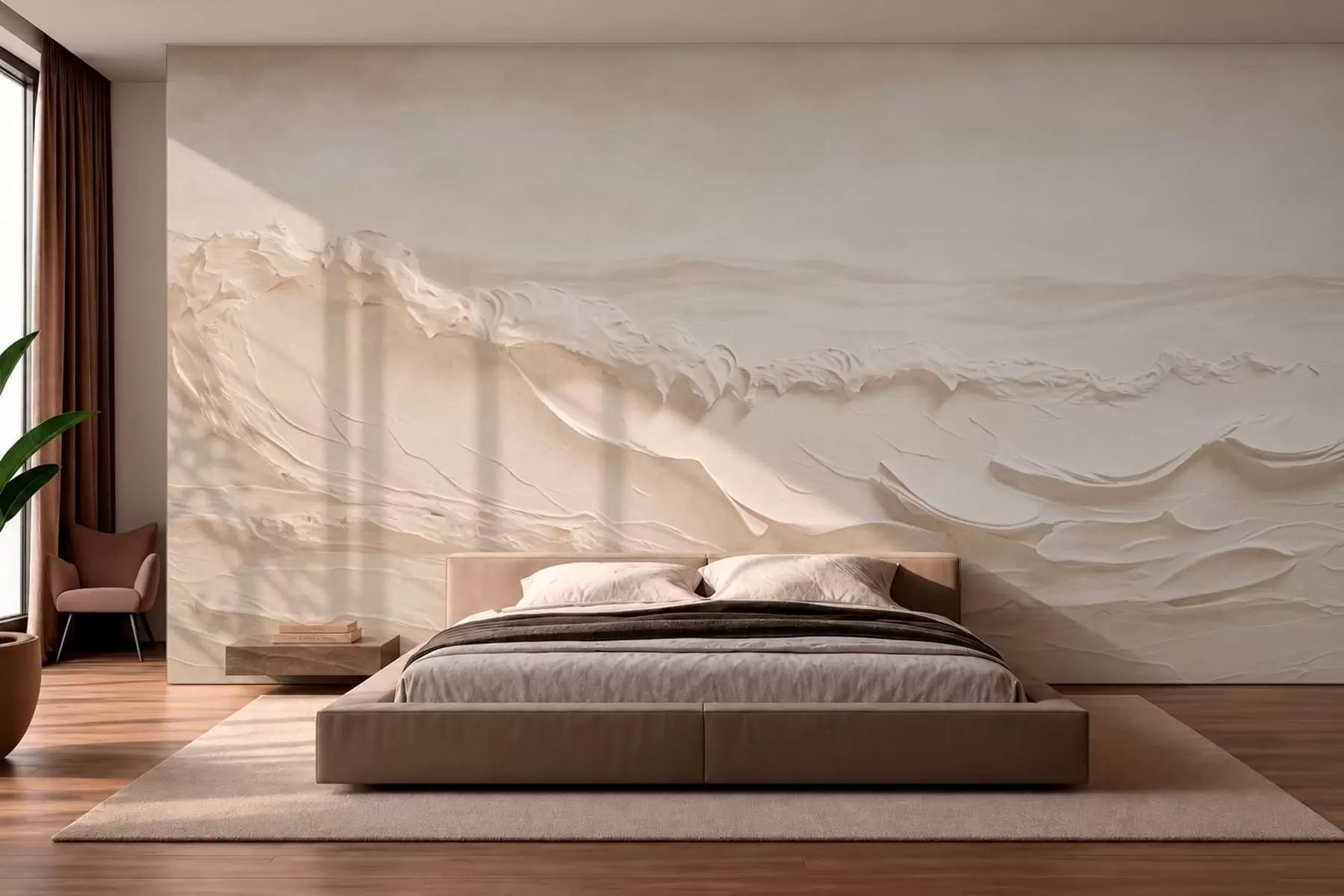Papier peint Vagues marines pâles et texturées, aux tons crémeux w05898