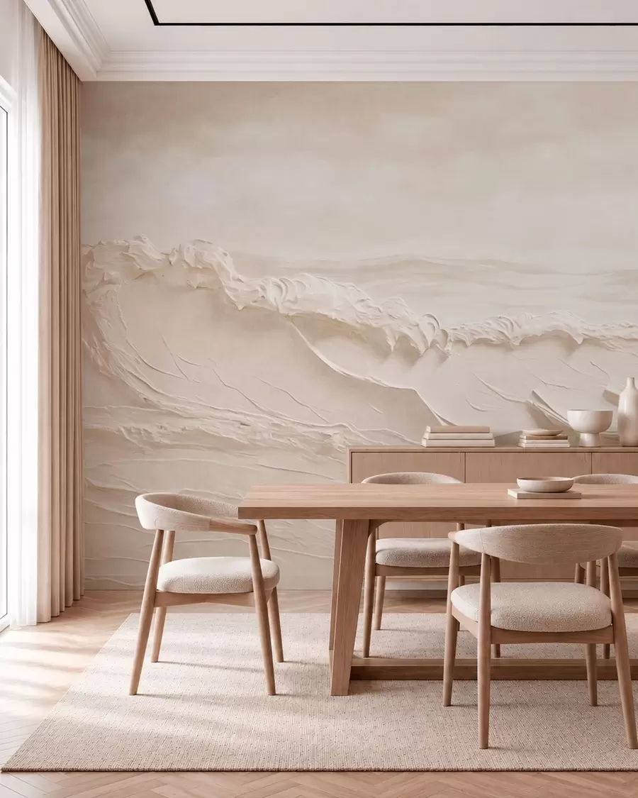 Papier peint Vagues marines pâles et texturées, aux tons crémeux w05898