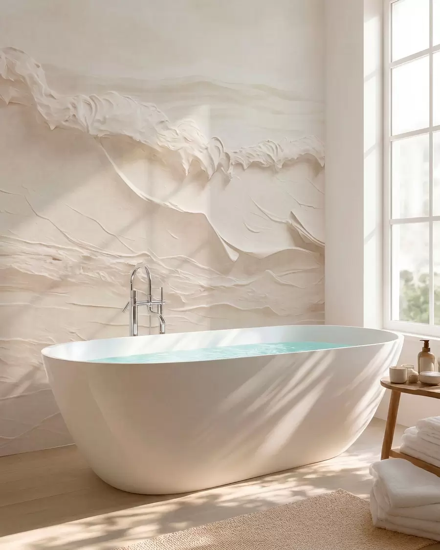 Papier peint Vagues marines pâles et texturées, aux tons crémeux w05898