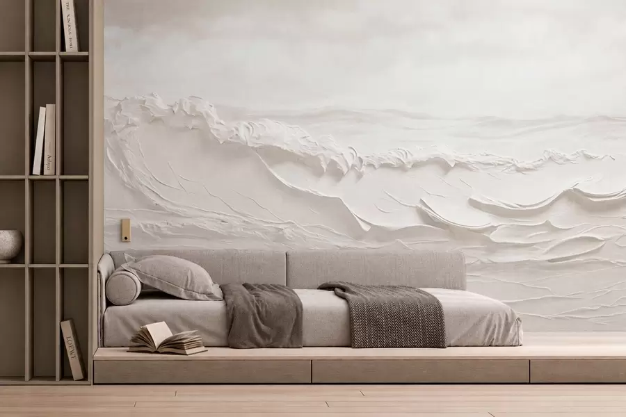 Papier peint Vagues marines en relief dans des tons neutres clairs w05898v1