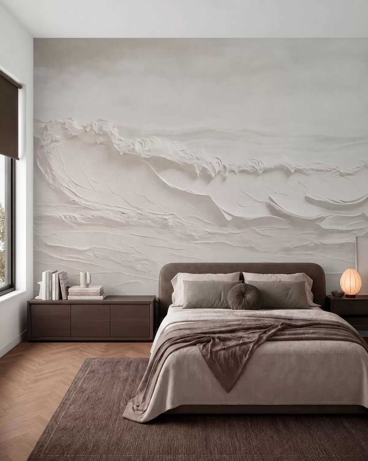 Papier peint Vagues marines en relief dans des tons neutres clairs w05898v1