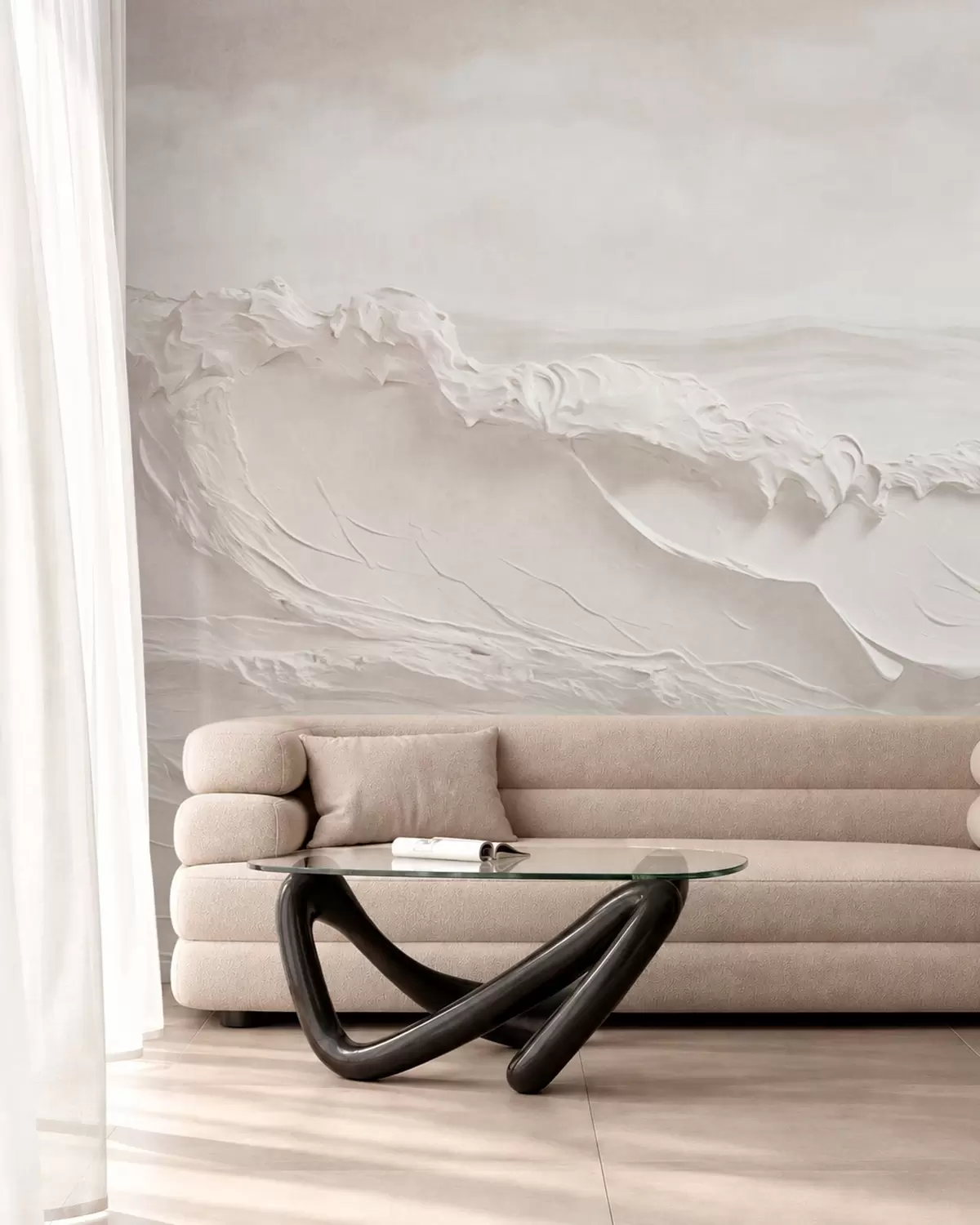 Papier peint Vagues marines en relief dans des tons neutres clairs w05898v1