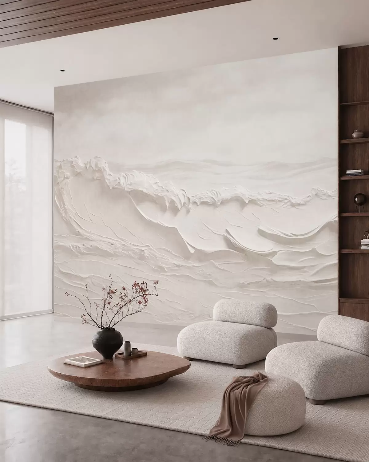 Papier peint Vagues marines en relief dans des tons neutres clairs w05898v1