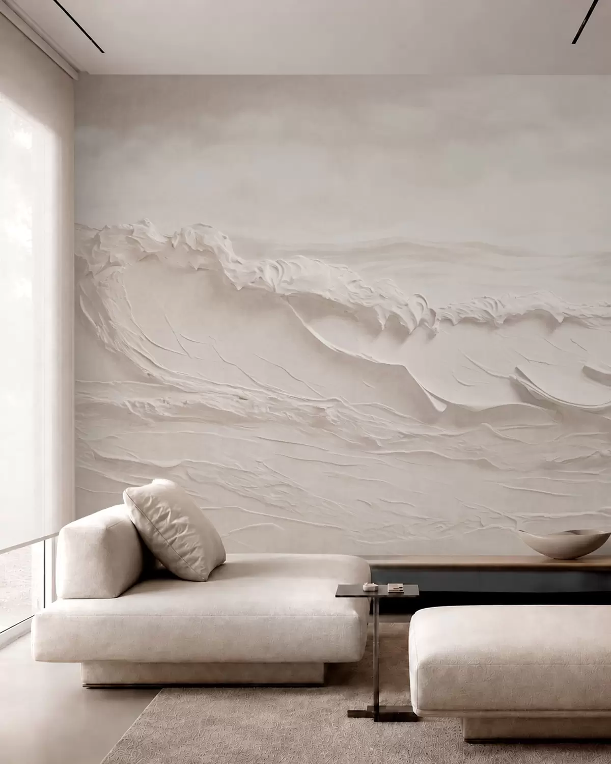 Papier peint Vagues marines en relief dans des tons neutres clairs w05898v1