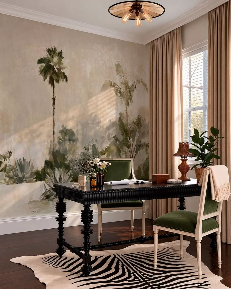 Papier peint Jardin tropical avec des palmiers et de grandes feuilles w05921v1