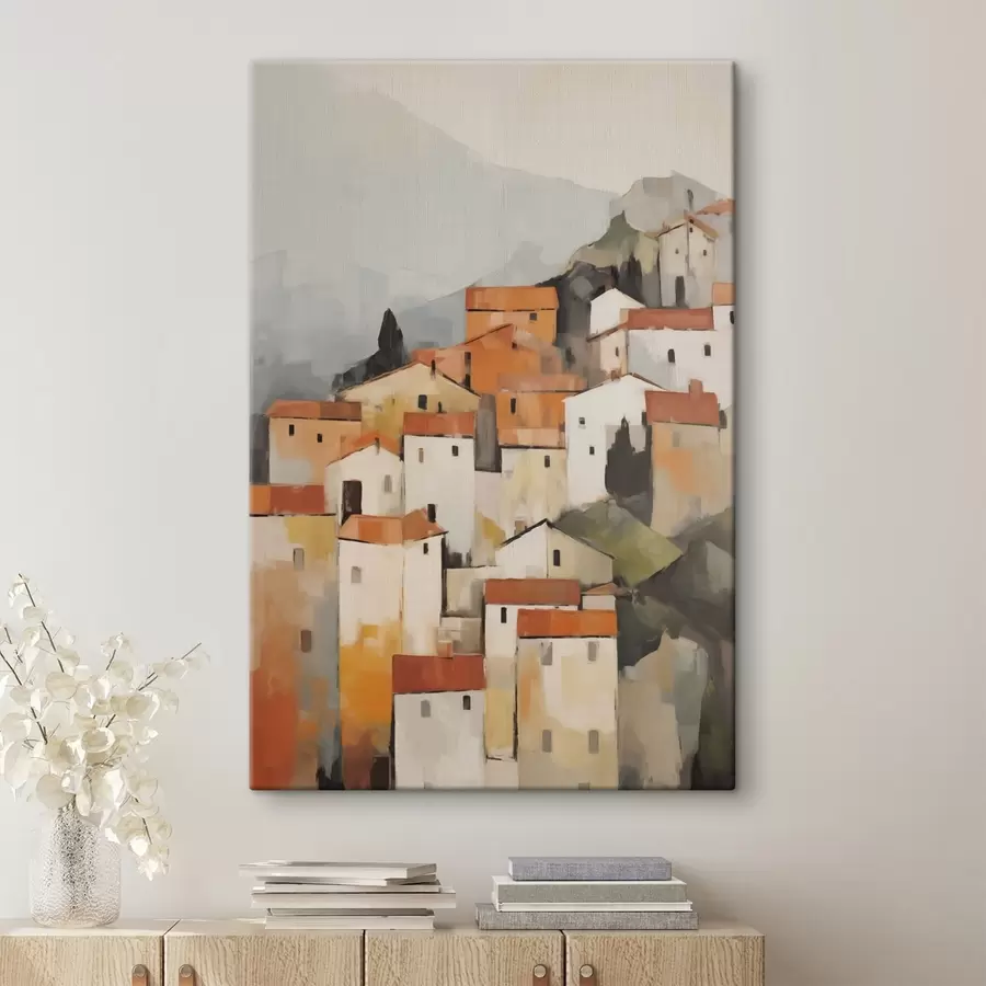 Tableau Maisons, peinture d'imitation s50772