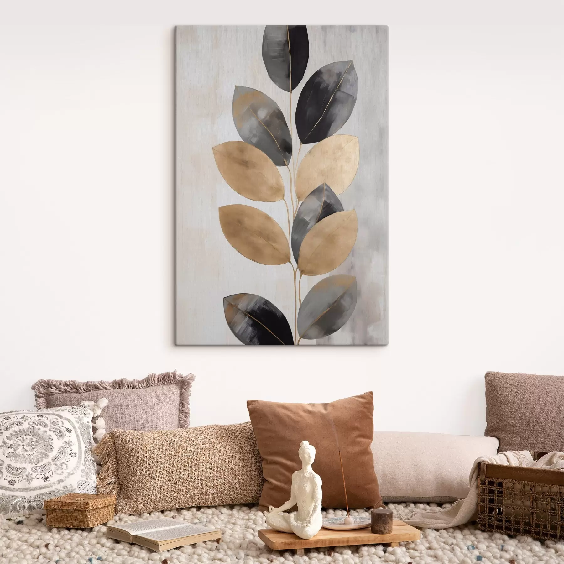 Tableau Feuilles, peinture d'imitation s50778