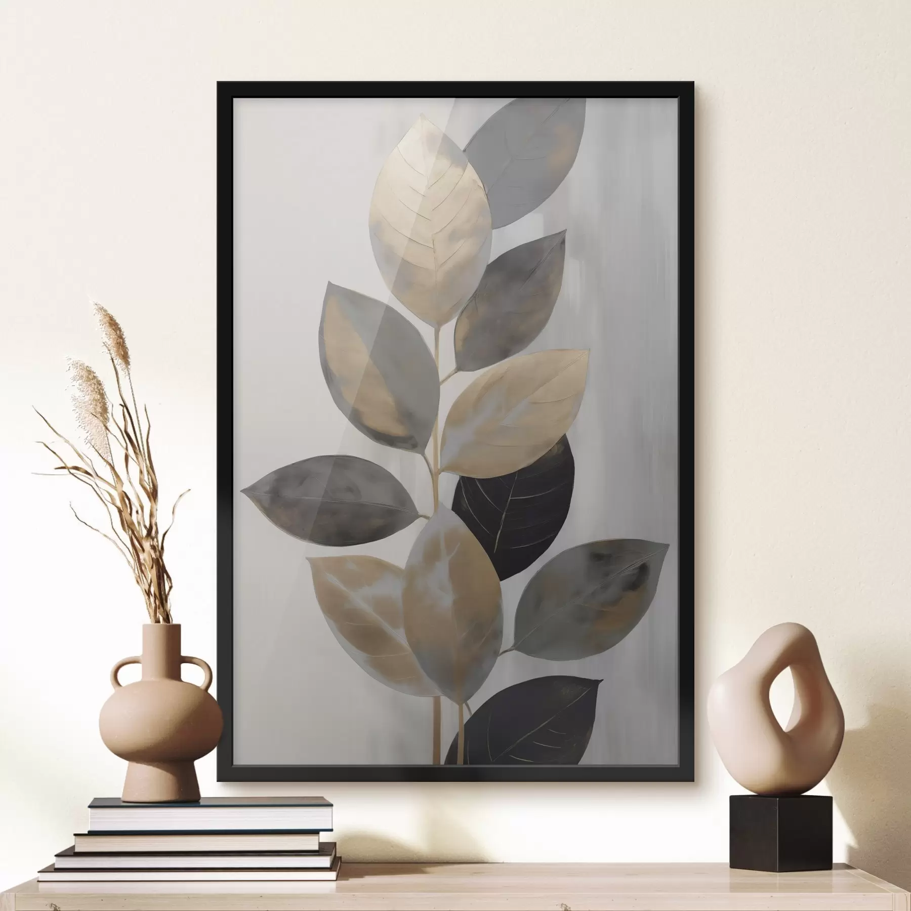 Papier peint Branche décorative avec des feuilles, peinture imitation f50777