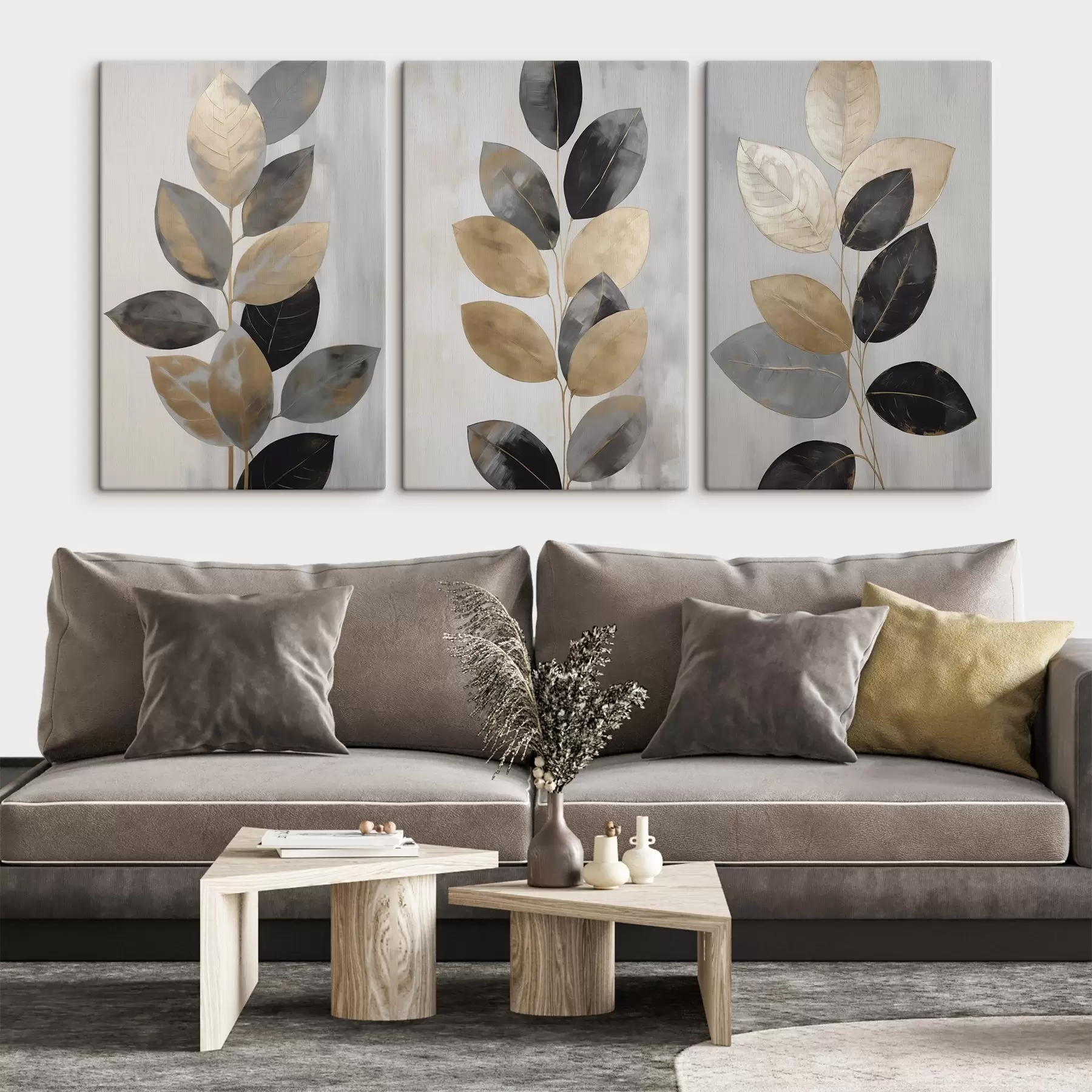 Tableau Branche décorative avec des feuilles, peinture imitation m31010