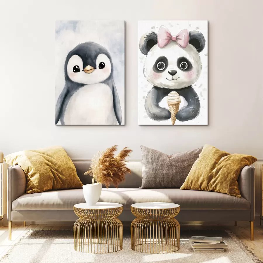 Tableau Un pingouin et un panda avec une glace m31014