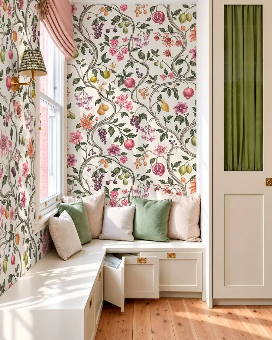 Papier peint Motif floral et fruité avec des branches entrelacées w05862v1