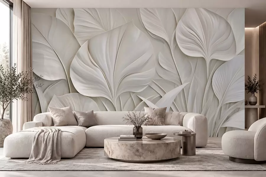 Papier peint De grandes feuilles dans un style de bas-relief w10074