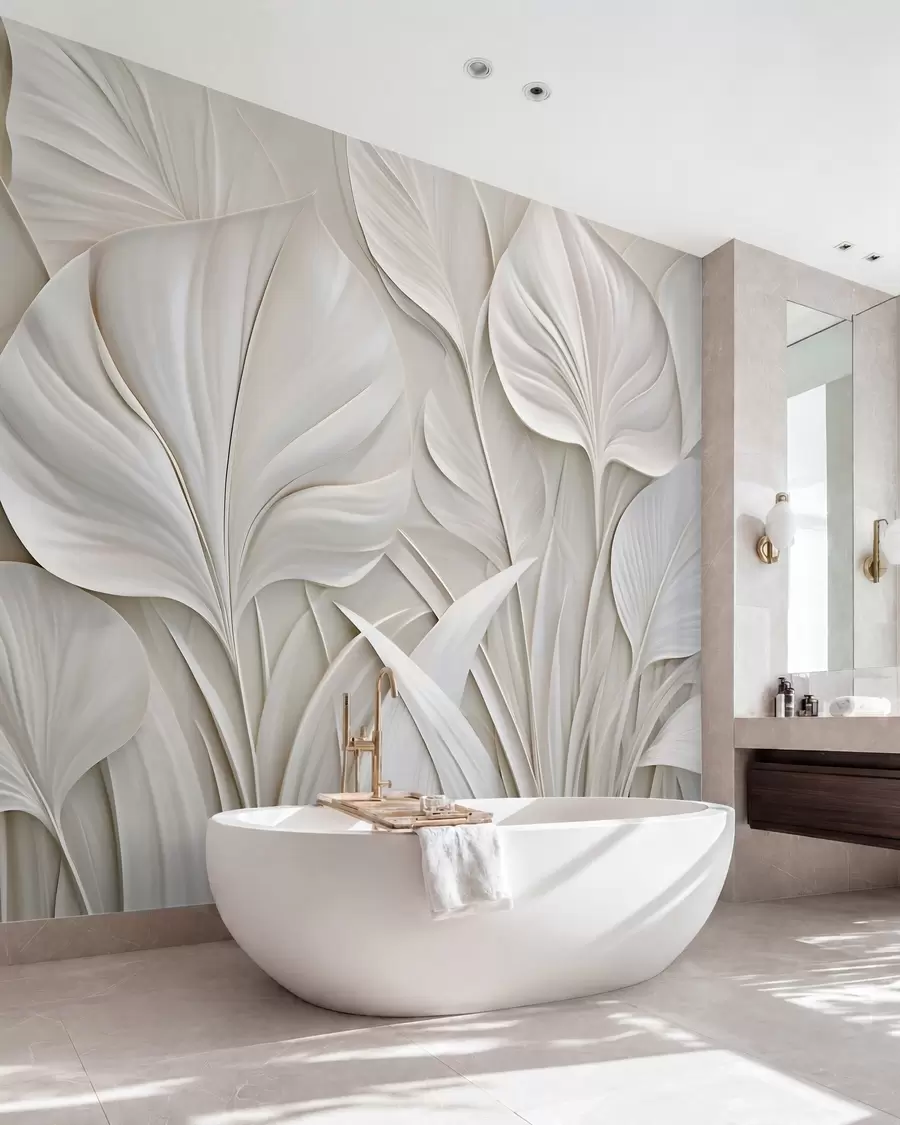 Papier peint De grandes feuilles dans un style de bas-relief w10074