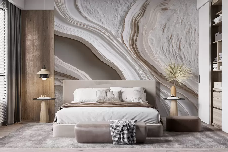 Papier peint Imitation d'un enduit à la texture ondulée dans des tons crème-beige avec un effet 3D w10042