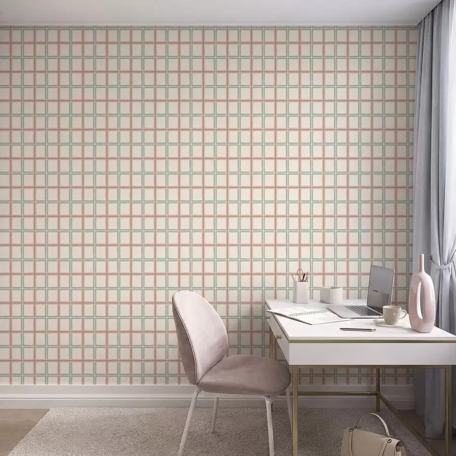 Papier peint Motif à carreaux avec des lignes roses, bleues et jaunes a01267v1