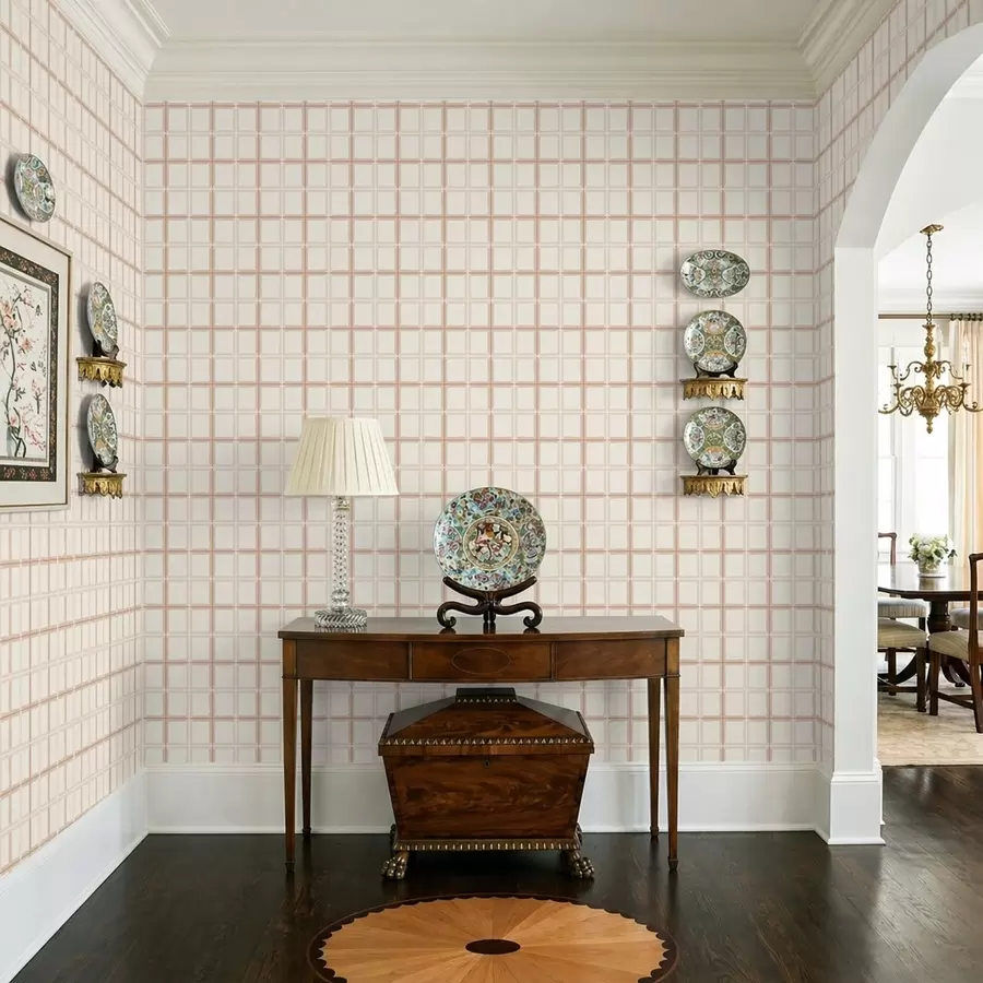 Papier peint Motif à carreaux clairs avec des lignes rose pâle a01267v4