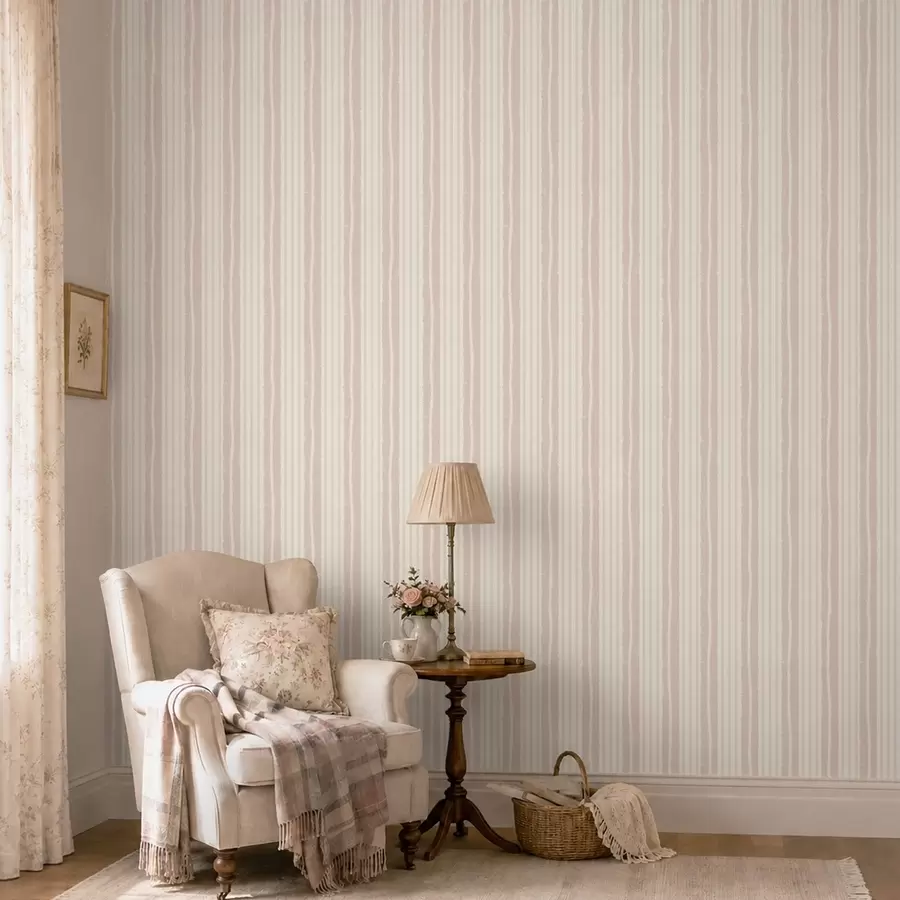 Papier peint Rayures verticales texturées rose pâle et crème a01268v7