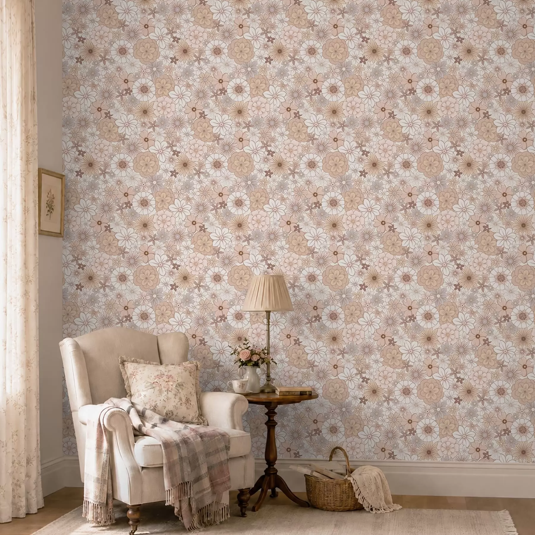 Papier peint Motif floral dense dans des tons pastel délicats a01269