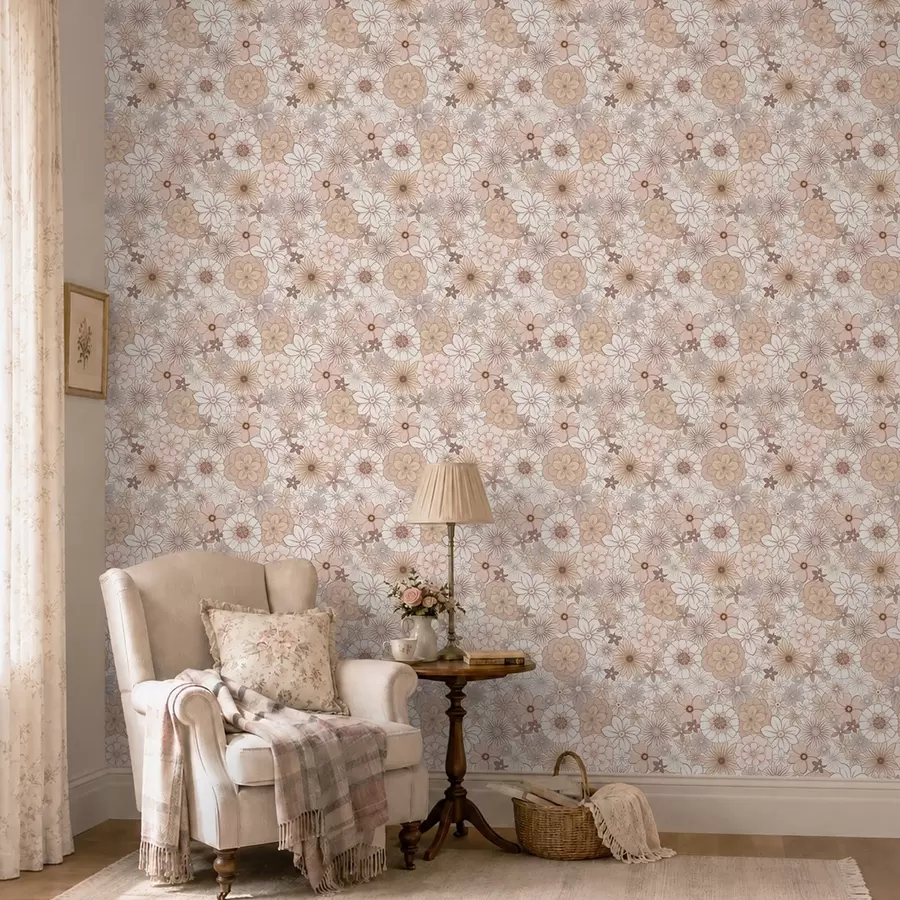 Papier peint Motif floral dense dans des tons pastel délicats a01269