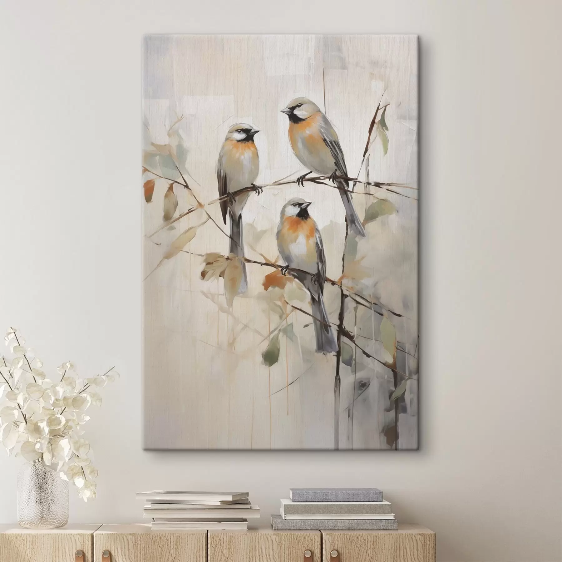 Tableau Petits oiseaux, peinture d'imitation s50839