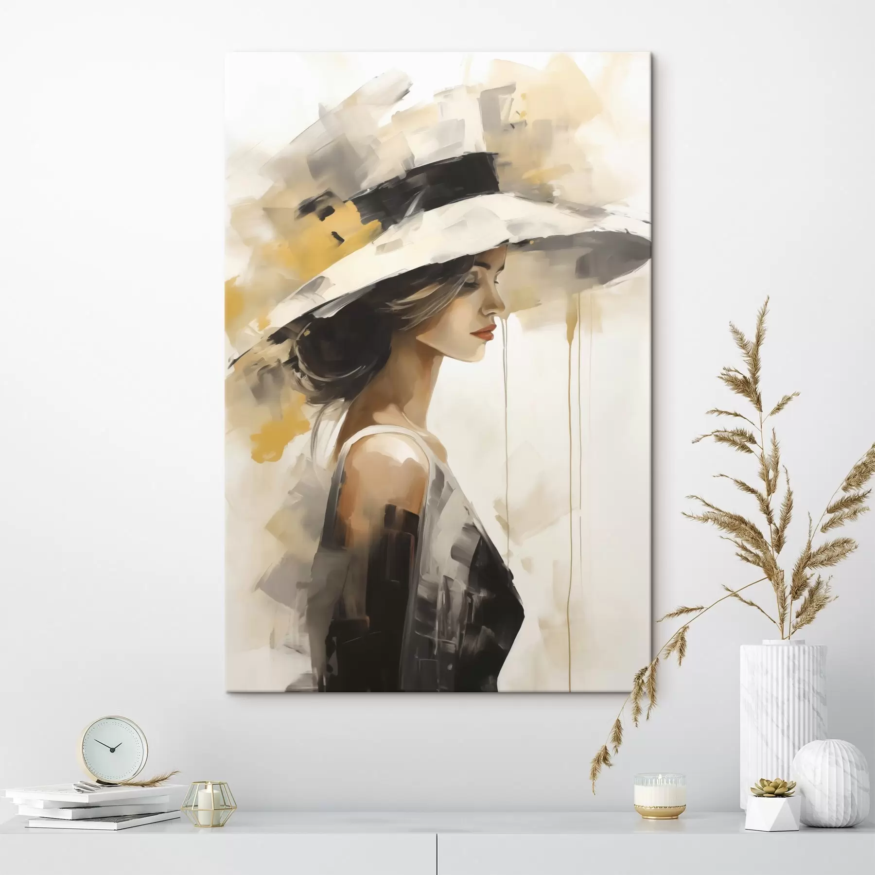 Tableau Jeune femme au chapeau, reproduction d'un tableau s50846