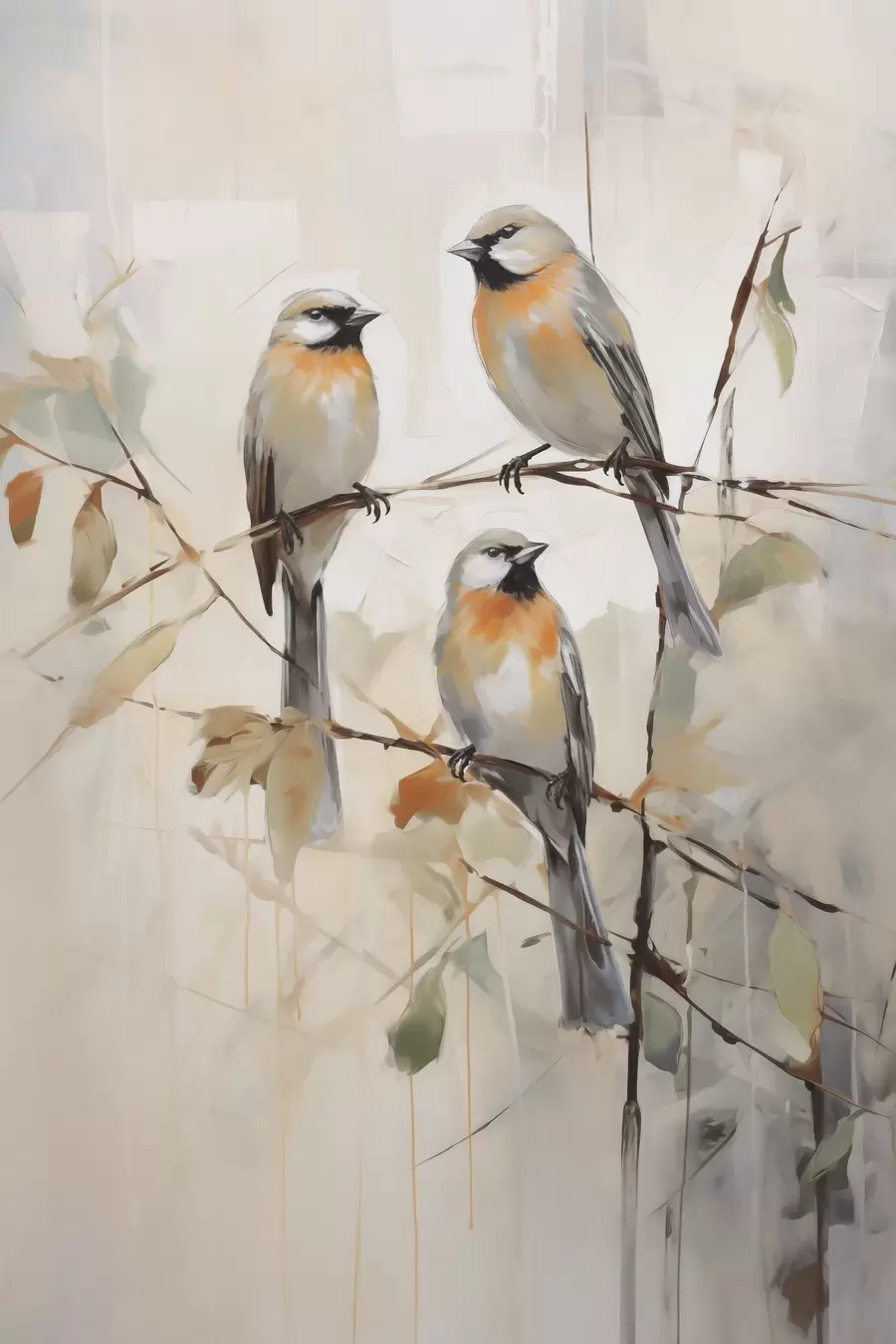 Papier peint Petits oiseaux, peinture d'imitation f50839