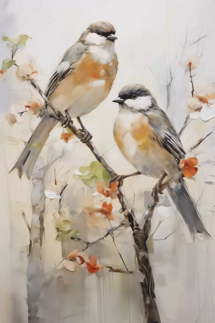 Papier peint Oiseaux abstraits, imitation d'un tableau f50840