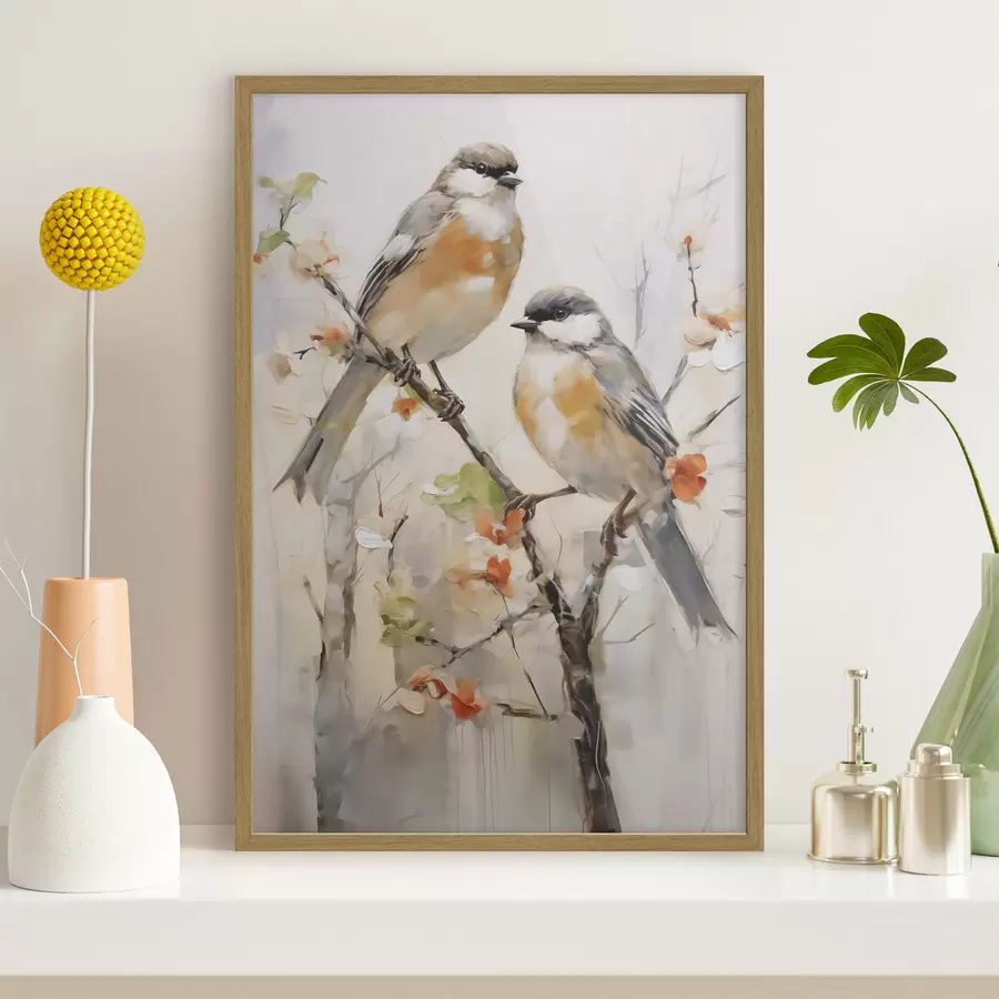 Papier peint Oiseaux abstraits, imitation d'un tableau f50840