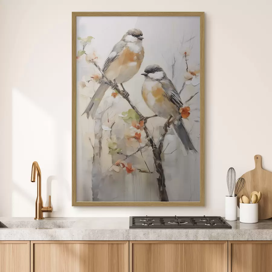 Papier peint Oiseaux abstraits, imitation d'un tableau f50840