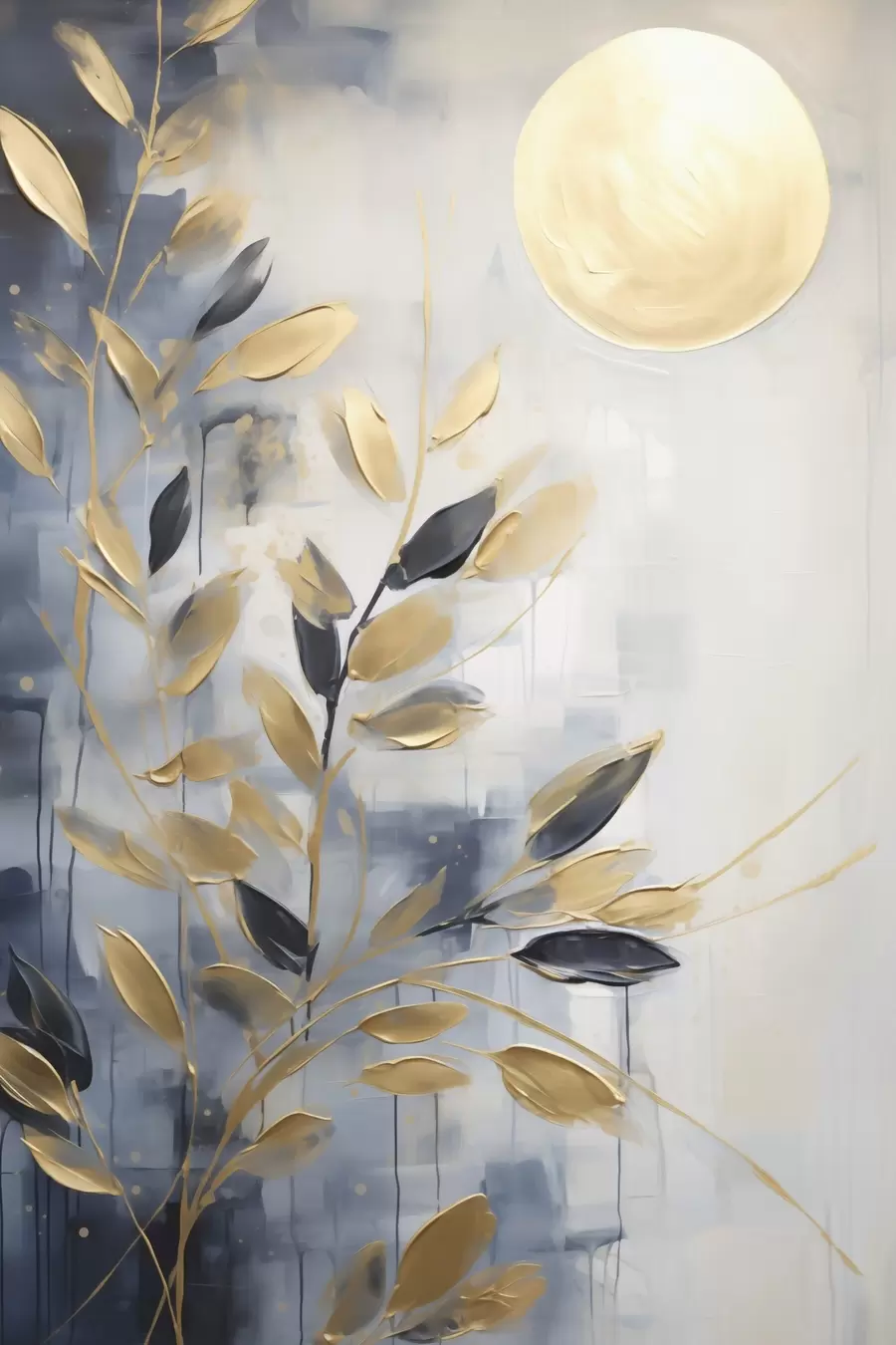 Papier peint Branches abstraites avec des feuilles, imitation d'un tableau f50842
