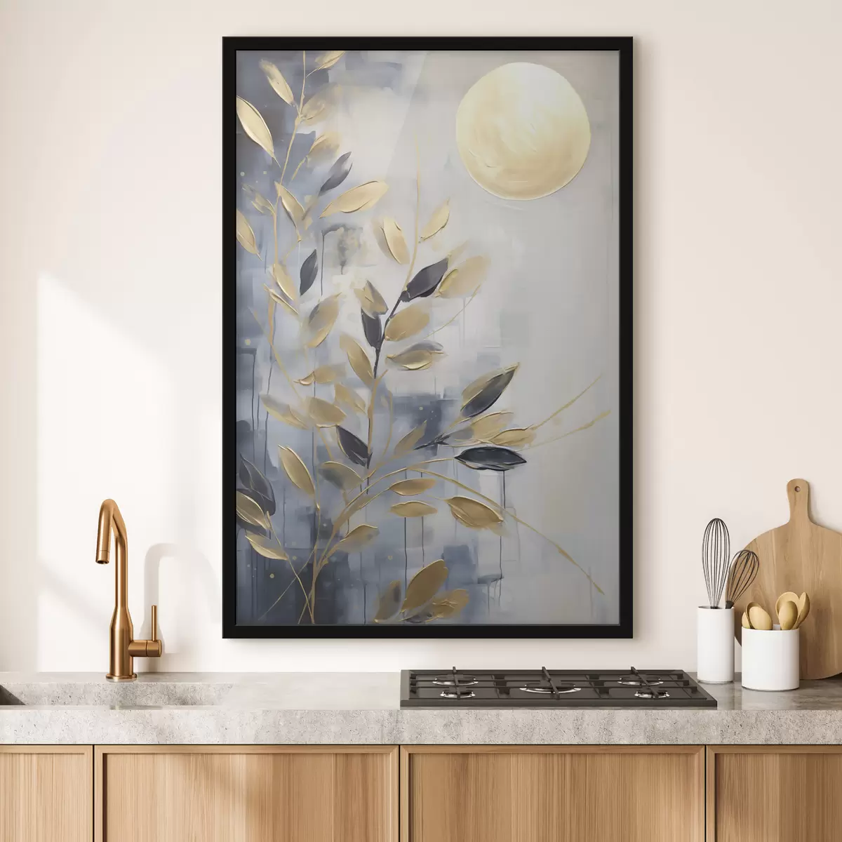 Poster Branches abstraites avec des feuilles, imitation d'un tableau f50842