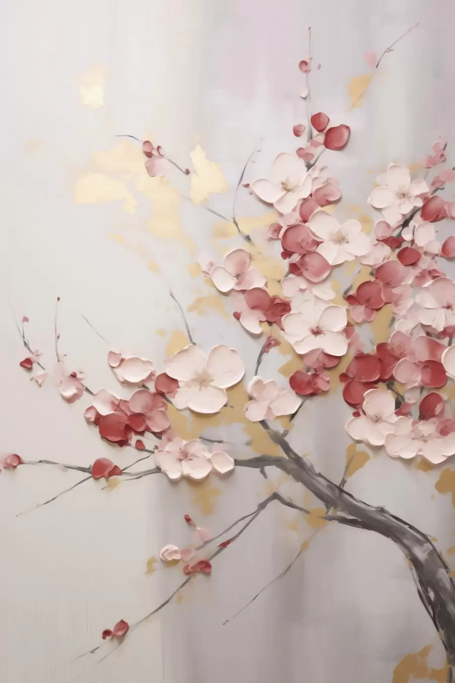 Papier peint Fleurs abstraites sur une branche, style « imitation peinture » f50843