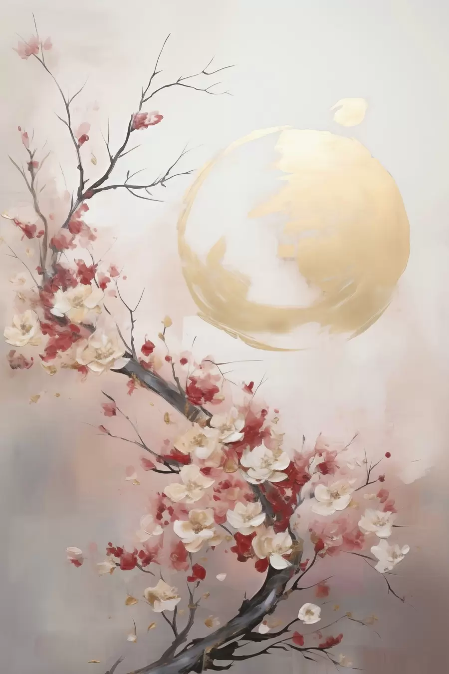 Papier peint Fleurs abstraites sur un arbre, peinture d'inspiration abstraite f50844