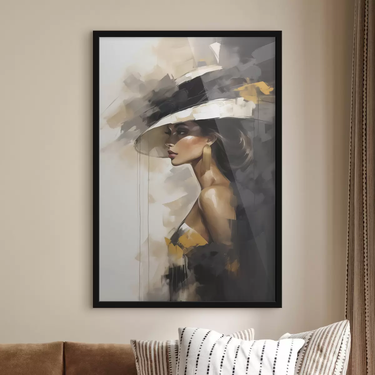 Poster Jeune femme abstraite coiffée d'un chapeau, imitant un tableau f50845