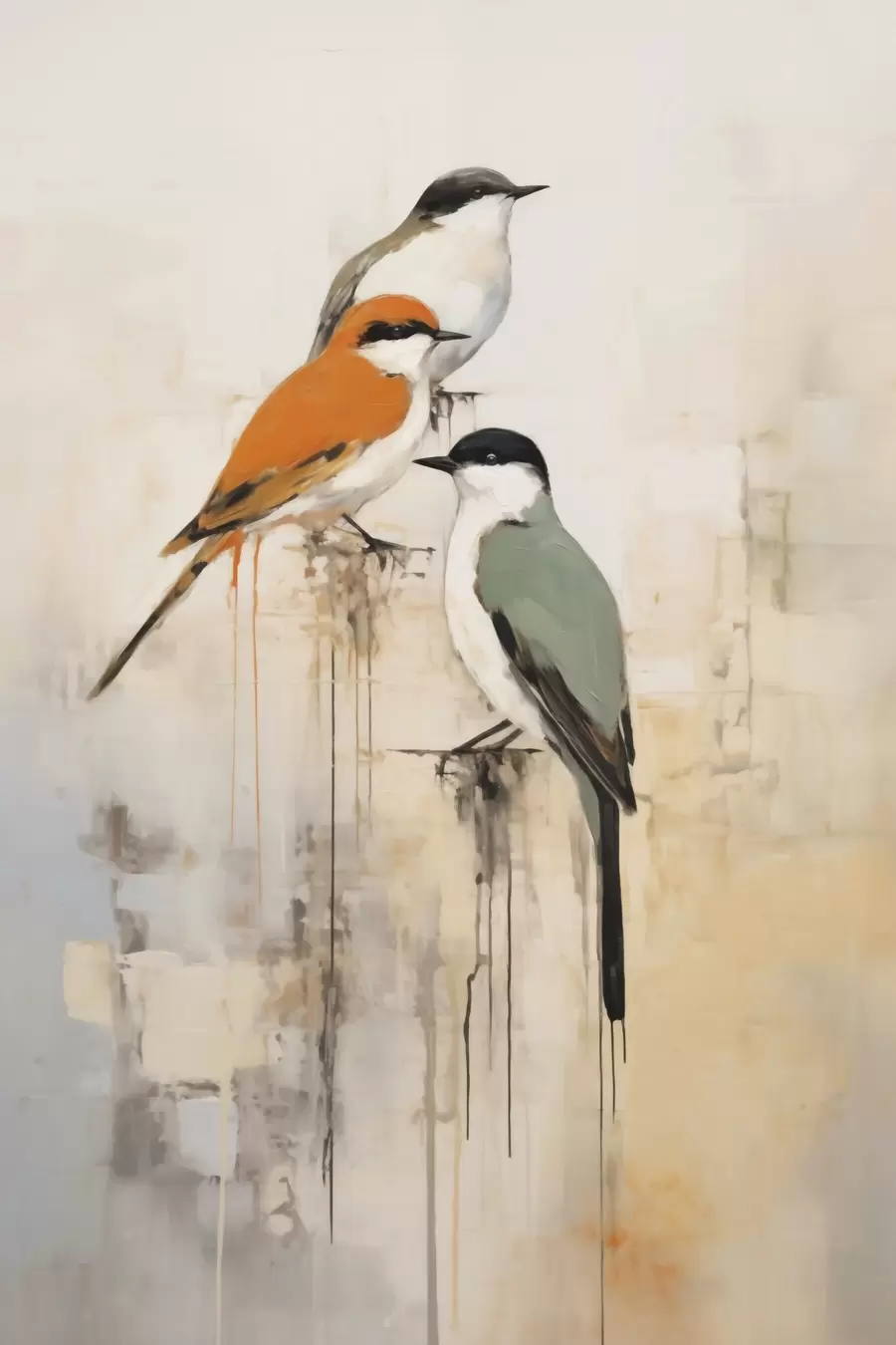 Papier peint Oiseaux abstraits, imitation de la peinture f50848