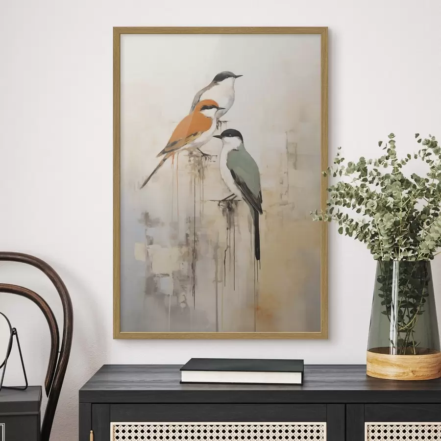 Papier peint Oiseaux abstraits, imitation de la peinture f50848