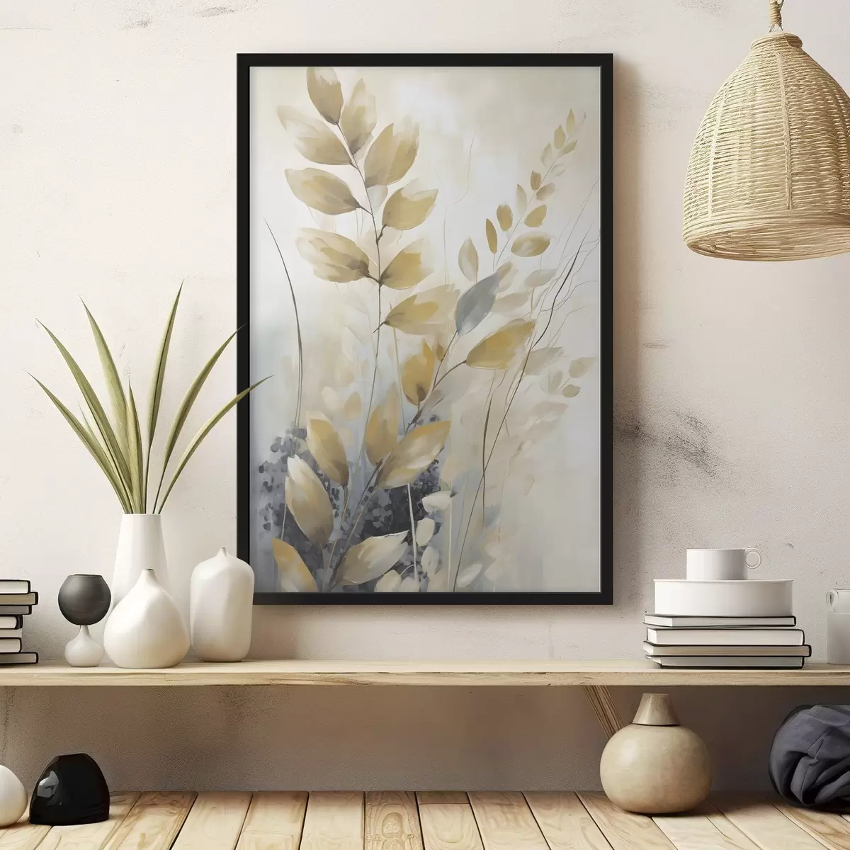 Poster Branche avec des feuilles, peinture décorative f50851