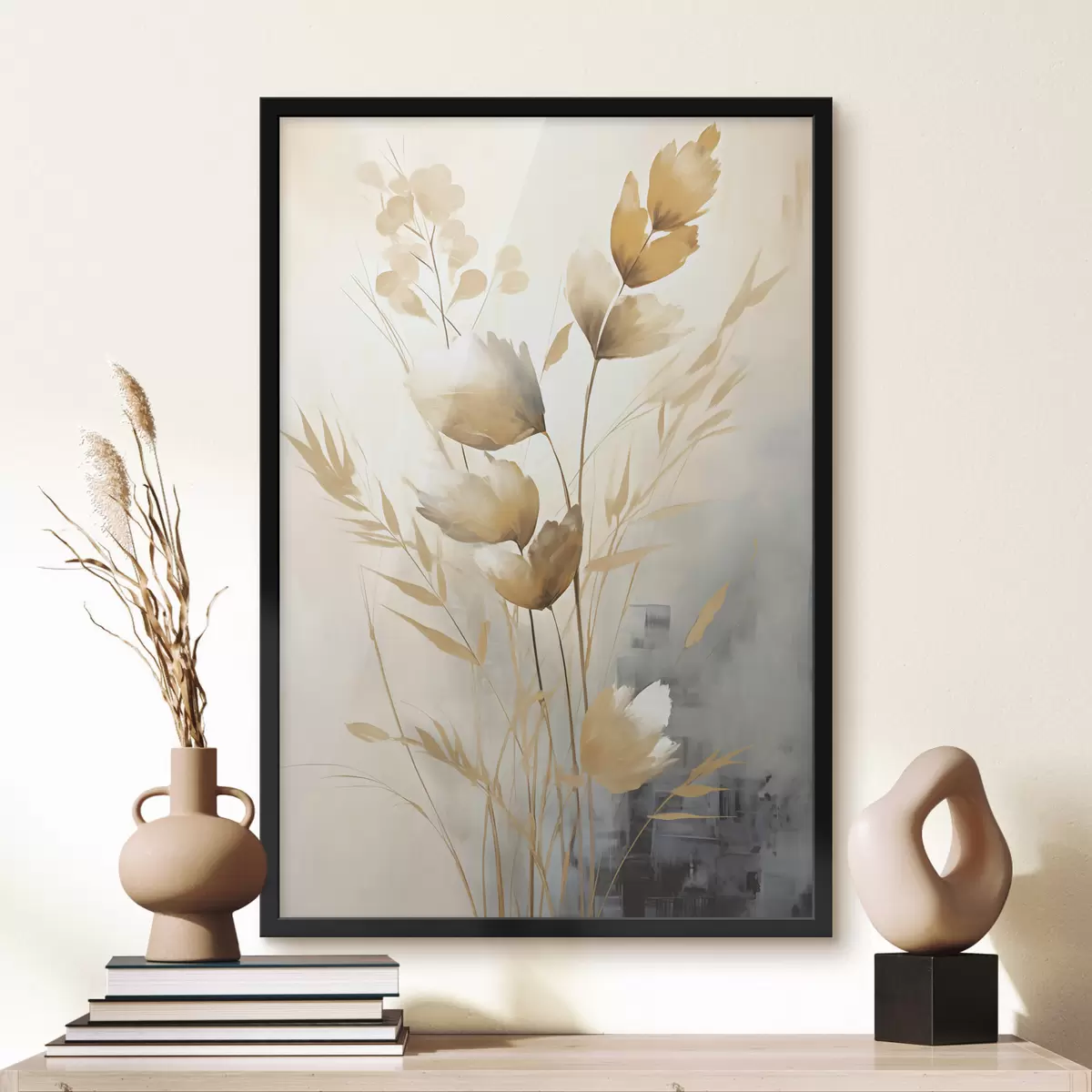 Poster Branche décorative avec des feuilles, peinture imitation f50852