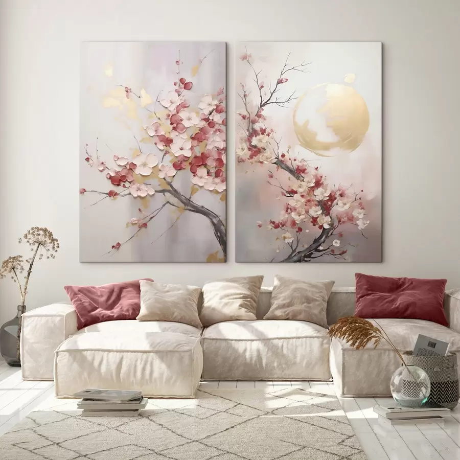 Tableau Fleurs abstraites sur une branche, style « imitation peinture » m31025