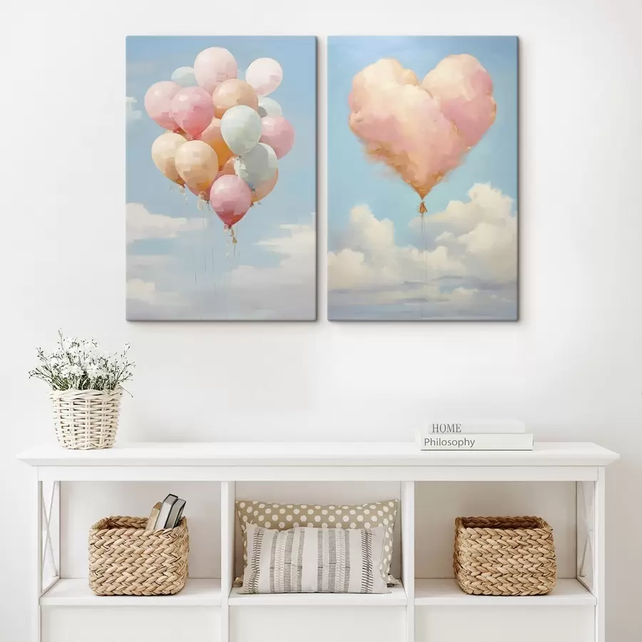 Tableau Cœur et ballons, peinture d'imitation m31030