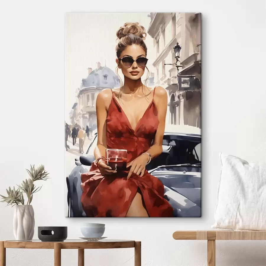 Tableau « Woman in Red » de Convertible s50745