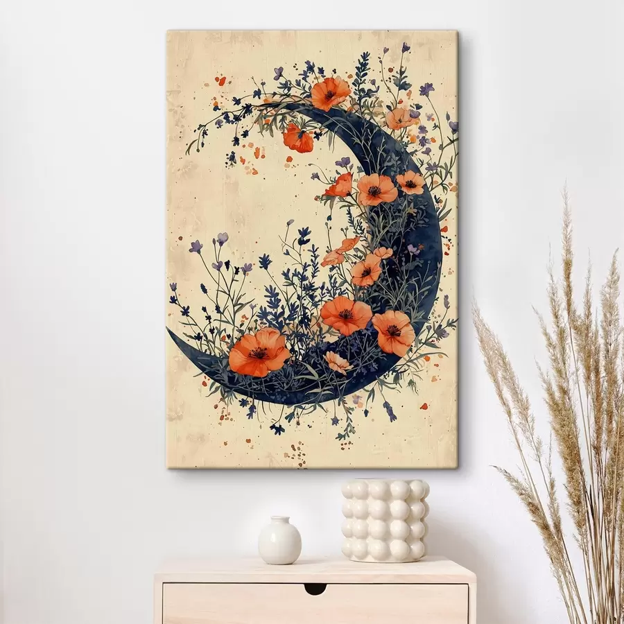 Tableau Croissant de lune aux fleurs sauvages s50753