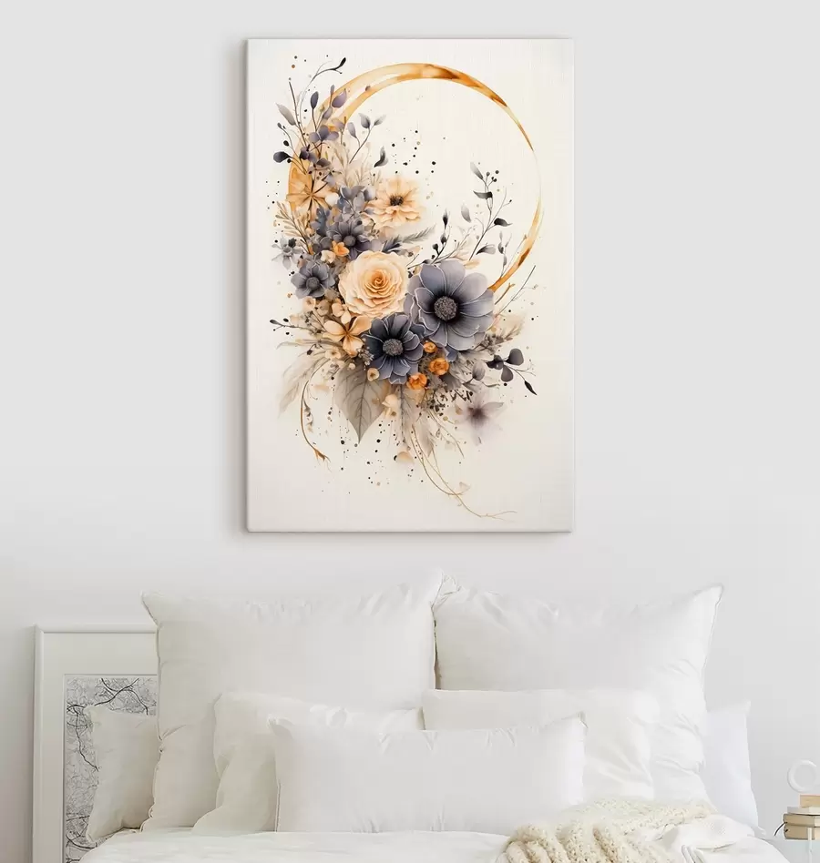 Tableau Couronne de fleurs sur fond clair s50756
