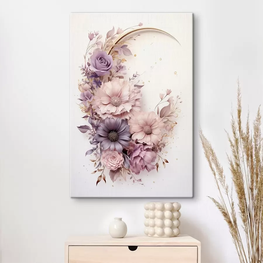 Tableau Croissant de lune violet et pivoines s50760