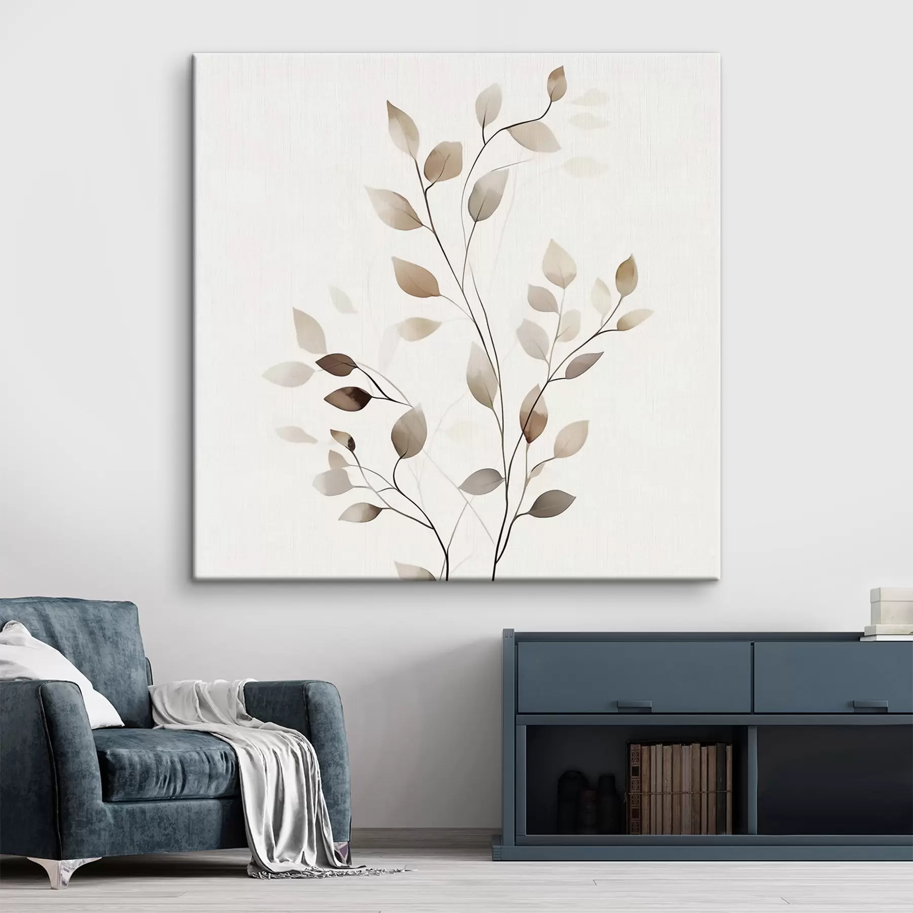 Tableau Rameau de feuilles taupe s50763