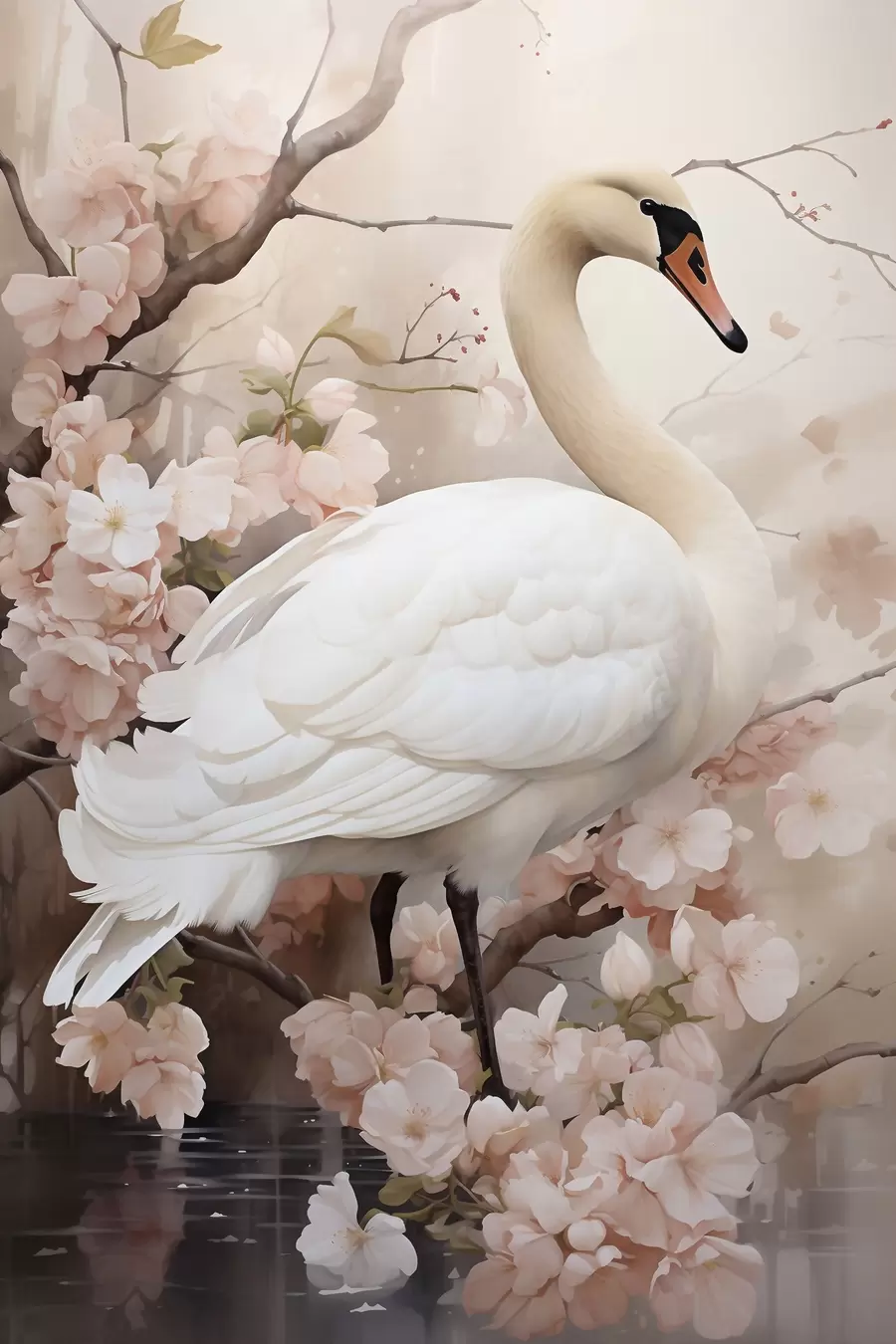 Papier peint Cygne blanc dans un jardin en fleurs f50743